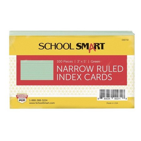 SCHOOL SMART INDEX CARDS 3X5 RULED GREEN PK OF 100 PK IND35GRRL